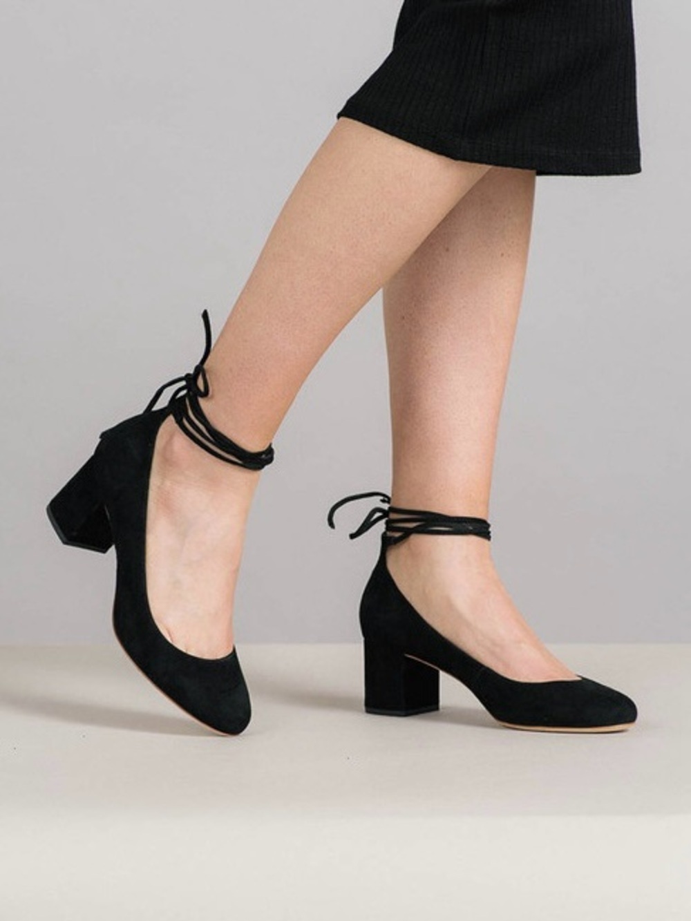 Loeffler Randall ‘Clara’ Ankle Wrap Block Heel Pumps in Black Suede Size 6